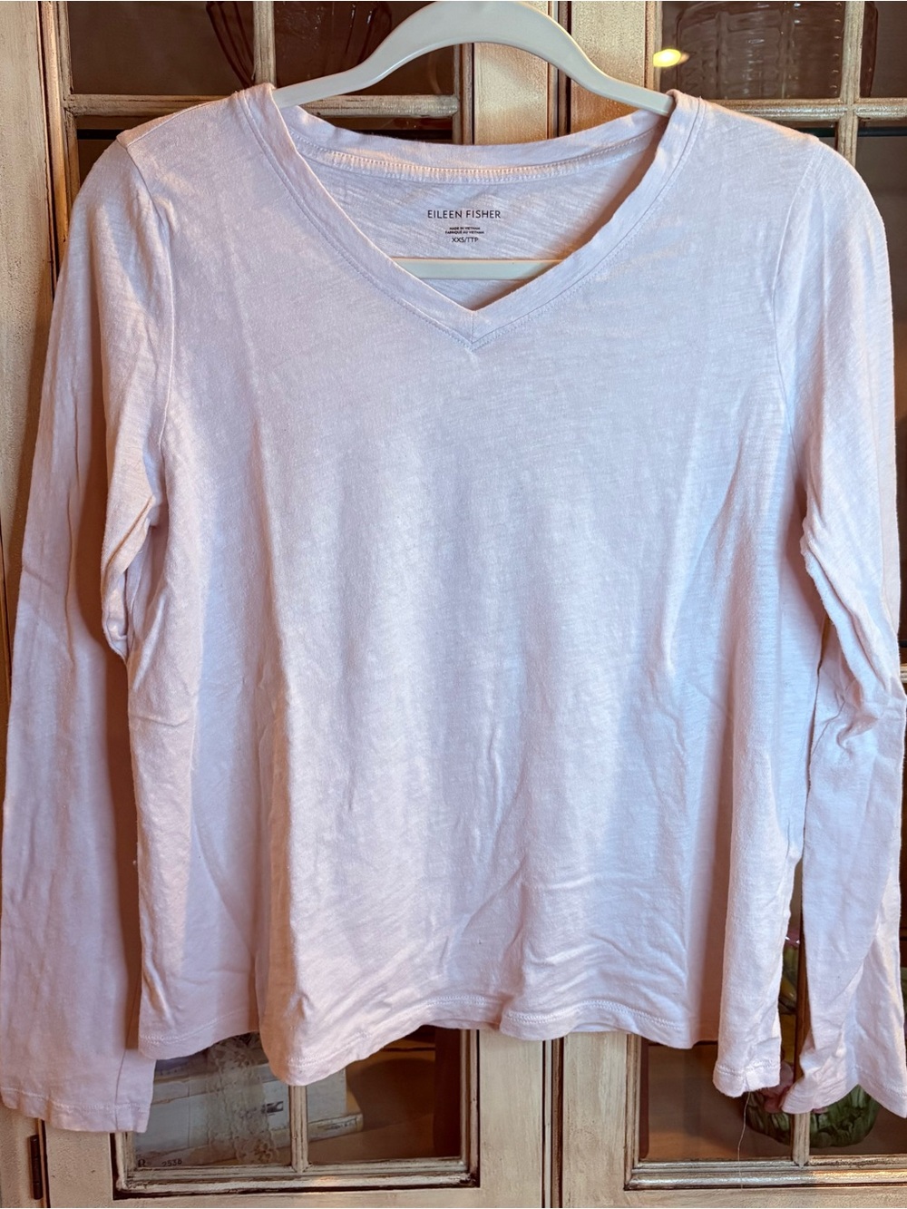 Eileen Fisher Pale Pink V-Neck Long Sleeve Top